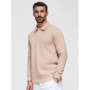 Ombre Men'S Structured Knit Polo Collar Sweatshirt - Beige Krémová S Ombre Men'S Structured Knit Polo Collar Sweatshirt - Beige Krémová S