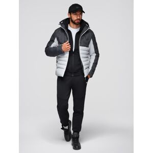 Ombre Men'S Quilted Jacket With Detachable Hood - Graphite And White Čierna L Ombre Men'S Quilted Jacket With Detachable Hood - Graphite And White Čierna L