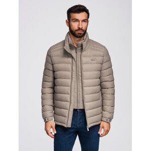Ombre Men'S Quilted Jacket With Two Fasteners - Dark Beige Modrá Xl Ombre Men'S Quilted Jacket With Two Fasteners - Dark Beige Modrá Xl