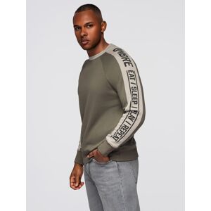 Ombre Men'S Sweatshirt With Contrasting Stripes And Raglan Sleeves - Olive Kaki S Ombre Men'S Sweatshirt With Contrasting Stripes And Raglan Sleeves - Olive Kaki S