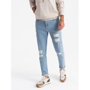 Ombre Wash Men'S Taper Fit Denim Pants With Rubbing - Blue Modrá Xl Ombre Wash Men'S Taper Fit Denim Pants With Rubbing - Blue Modrá Xl