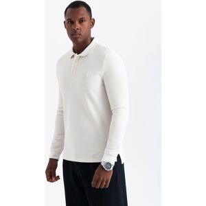 Ombre Structured Men'S Polo Longsleeve With Patch - White Šedá S Ombre Structured Men'S Polo Longsleeve With Patch - White Šedá S