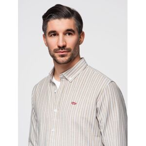 Ombre Men'S Cotton Regular Fit Shirt With Fine Stripes - Beige Šedá L Ombre Men'S Cotton Regular Fit Shirt With Fine Stripes - Beige Šedá L