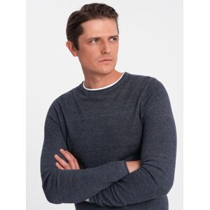 Ombre Men'S Cotton Sweater With Round Neckline - Navy Blue Melange Šedá S Ombre Men'S Cotton Sweater With Round Neckline - Navy Blue Melange Šedá S