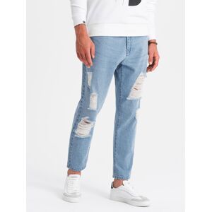 Ombre Men'S Tapered Fit Denim Pants With Holes - Light Blue Modrá S Ombre Men'S Tapered Fit Denim Pants With Holes - Light Blue Modrá S