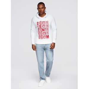 Ombre Men'S Non-Stretch Kangaroo Sweatshirt With Hood And Print - White Biela L Ombre Men'S Non-Stretch Kangaroo Sweatshirt With Hood And Print - White Biela L