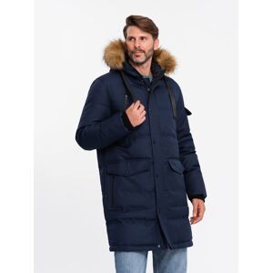Ombre Men'S Long Warm Parka Hooded Jacket - Navy Blue Modrá S Ombre Men'S Long Warm Parka Hooded Jacket - Navy Blue Modrá S