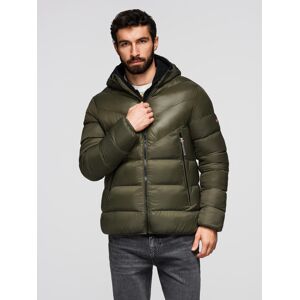 Ombre Men'S Quilted Winter Jacket With Combined Materials - Dark Olive Green Kaki Xl Ombre Men'S Quilted Winter Jacket With Combined Materials - Dark Olive Green Kaki Xl