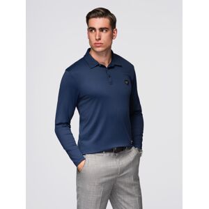 Ombre Polo Long Sleeve Shirt With Elegant Branded Buttons - Navy Blue Modrá L Ombre Polo Long Sleeve Shirt With Elegant Branded Buttons - Navy Blue Modrá L