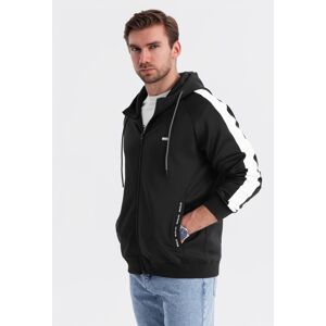 Ombre Men'S Unbuttoned Hooded Sweatshirt With Piping - Black Čierna L Ombre Men'S Unbuttoned Hooded Sweatshirt With Piping - Black Čierna L