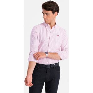Ombre Men'S Cotton Regular Fit Shirt With Fine Stripes - Pink Biela Xl Ombre Men'S Cotton Regular Fit Shirt With Fine Stripes - Pink Biela Xl