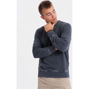 Pánska Mikina Ombre Washed S Dekoratívnym Prešívaním Pri Výstrihu - Tmavomodrá Šedá S Pánska Mikina Ombre Washed S Dekoratívnym Prešívaním Pri Výstrihu - Tmavomodrá Šedá S