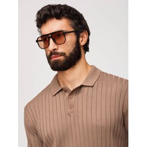Ombre Pánske Slim Fit Polo Svislé Prúžky - Svetlohnedé S Ombre Pánske Slim Fit Polo Svislé Prúžky - Svetlohnedé S