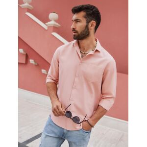 Ombre Men'S Regular Fit Shirt With Pocket - Pink Ružová L Ombre Men'S Regular Fit Shirt With Pocket - Pink Ružová L