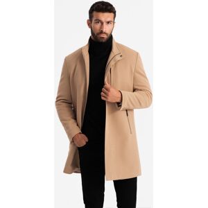 Ombre Structured Fitted Coat For Men With High Collar - Light Brown Krémová Xl Ombre Structured Fitted Coat For Men With High Collar - Light Brown Krémová Xl