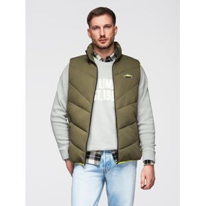 Ombre Men'S Quilted Sleeveless Jacket With Neon Accents - Olive Šedá S Ombre Men'S Quilted Sleeveless Jacket With Neon Accents - Olive Šedá S