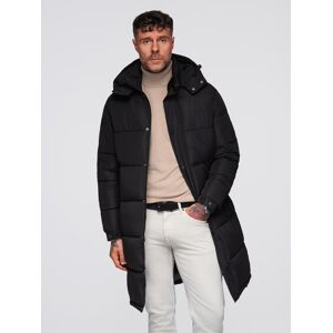 Ombre Men'S Long Quilted Winter Jacket With Hood - Black Čierna M Ombre Men'S Long Quilted Winter Jacket With Hood - Black Čierna M