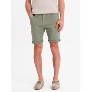 Ombre Men'S Classic Denim Shorts With Rolled Up Leg - Light Olive Šedá L Ombre Men'S Classic Denim Shorts With Rolled Up Leg - Light Olive Šedá L