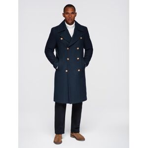 Ombre Men'S Navy Double-Breasted Wool Coat - Navy Blue Čierna L Ombre Men'S Navy Double-Breasted Wool Coat - Navy Blue Čierna L