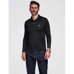 Ombre Polo Long Sleeve Shirt With Elegant Branded Buttons - Black Čierna Xl Ombre Polo Long Sleeve Shirt With Elegant Branded Buttons - Black Čierna Xl