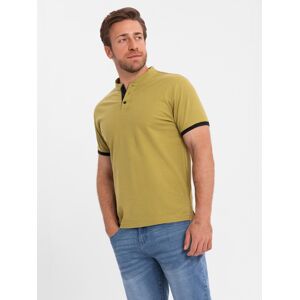 Ombre Pánske Tričko S Henley Výstrihom Kaki S Ombre Pánske Tričko S Henley Výstrihom Kaki S