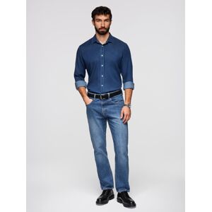 Ombre Men'S Denim Shirt With Lyocell And Embroidery On Chest - Dark Blue Modrá Xl Ombre Men'S Denim Shirt With Lyocell And Embroidery On Chest - Dark Blue Modrá Xl