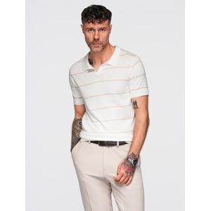 Ombre Men'S Horizontal Striped Viscose Polo Shirt - White And Beige Biela Xxl Ombre Men'S Horizontal Striped Viscose Polo Shirt - White And Beige Biela Xxl