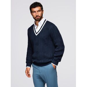 Ombre Men'S Plaid Sweater With Crew Neckline - Navy Blue Modrá L Ombre Men'S Plaid Sweater With Crew Neckline - Navy Blue Modrá L