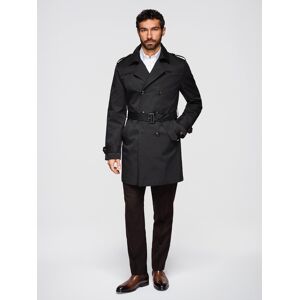 Ombre Elegantný Pánsky Slim Fit Trenčkot S Opaskom - Čierny Čierna L Ombre Elegantný Pánsky Slim Fit Trenčkot S Opaskom - Čierny Čierna L