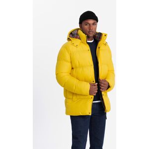 Ombre Men'S Puffer Jacket With Check Lining - Yellow Žltá M Ombre Men'S Puffer Jacket With Check Lining - Yellow Žltá M