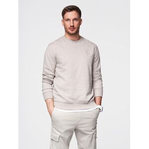 Ombre Men'S Mélange Sweatshirt With Embroidered Logo - Beige Krémová Xl Ombre Men'S Mélange Sweatshirt With Embroidered Logo - Beige Krémová Xl