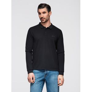 Ombre Structured Men'S Polo Longsleeve With Patch - Black Čierna M Ombre Structured Men'S Polo Longsleeve With Patch - Black Čierna M