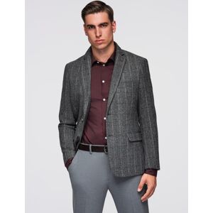 Ombre Elegant Men'S Plaid Blazer With Wool Blend - Grey Čierna L Ombre Elegant Men'S Plaid Blazer With Wool Blend - Grey Čierna L