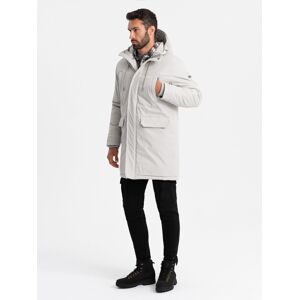 Ombre Long Classic Men'S Parka Jacket - Cream Šedá S Ombre Long Classic Men'S Parka Jacket - Cream Šedá S