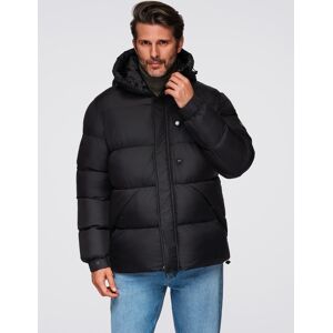 Ombre Men'S Quilted Jacket With High Zipped Hood - Black Čierna Xl Ombre Men'S Quilted Jacket With High Zipped Hood - Black Čierna Xl