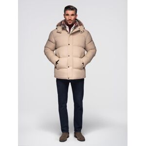 Ombre Men'S Puffer Jacket With Check Lining - Beige Krémová S Ombre Men'S Puffer Jacket With Check Lining - Beige Krémová S