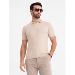 Ombre Men'S Slim Fit Viscose Vertical Striped Polo Shirt - Beige Krémová Xxl Ombre Men'S Slim Fit Viscose Vertical Striped Polo Shirt - Beige Krémová Xxl