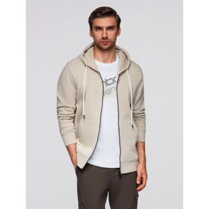 Ombre Basic Men'S Unbuttoned Hooded Sweatshirt - Light Beige Krémová M Ombre Basic Men'S Unbuttoned Hooded Sweatshirt - Light Beige Krémová M