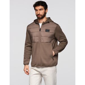 Ombre Men'S Lightweight Jacket Of Combined Materials With Hood And Decorative Quilting - Light Brown Hnedá S Ombre Men'S Lightweight Jacket Of Combined Materials With Hood And Decorative Quilting - Light Brown Hnedá S