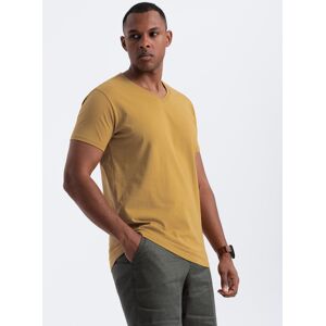 Ombre Basic Men'S Classic Cotton T-Shirt With A Serape Neckline - Mustard Horčicová S Ombre Basic Men'S Classic Cotton T-Shirt With A Serape Neckline - Mustard Horčicová S