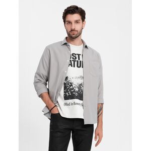 Ombre Men'S Regular Fit Shirt With Pocket - Gray Šedá M Ombre Men'S Regular Fit Shirt With Pocket - Gray Šedá M