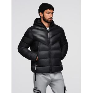 Ombre Modern Quilted Men'S Jacket Of Combined Materials - Black Čierna Xxl Ombre Modern Quilted Men'S Jacket Of Combined Materials - Black Čierna Xxl