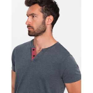 Ombre Men'S T-Shirt With Unbuttoned Round Henley Neckline - Navy Blue Šedá S Ombre Men'S T-Shirt With Unbuttoned Round Henley Neckline - Navy Blue Šedá S