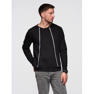 Ombre Men'S Sweatshirt With Decorative Front Zips - Black Čierna M Ombre Men'S Sweatshirt With Decorative Front Zips - Black Čierna M
