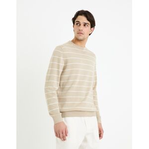 Béžový Pánsky Pruhovaný Basic Sveter Celio Decoton Krémová S Béžový Pánsky Pruhovaný Basic Sveter Celio Decoton Krémová S