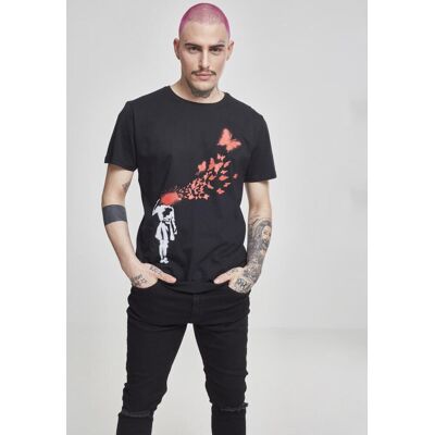 Merchcode Brandalised - Banksy'S Graffiti Butterfly Tee Black Šedá Xs Merchcode Brandalised - Banksy'S Graffiti Butterfly Tee Black Šedá Xs