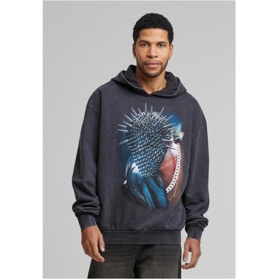Mister Tee Thorned Mask Oversize Hoody Black With Acid Wash Šedá M Mister Tee Thorned Mask Oversize Hoody Black With Acid Wash Šedá M