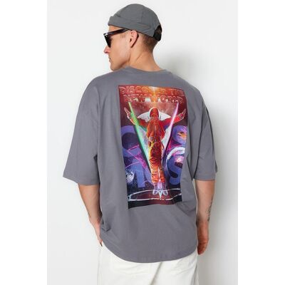 Trendyol Antracit Pánske Oversize/wide Cut Crew Krk S Krátkym Rukávom S Potlačou Tričko Zo 100% Bavlny. Šedá S Trendyol Antracit Pánske Oversize/wide Cut Crew Krk S Krátkym Rukávom S Potlačou Tričko Zo 100% Bavlny. Šedá S