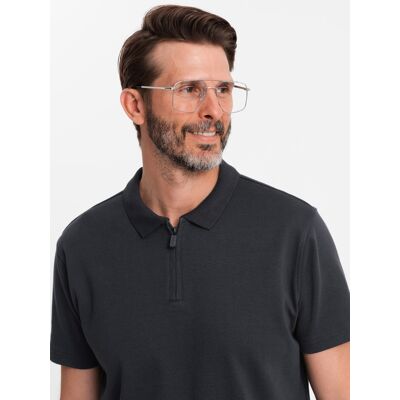 Ombre Men'S Zippered Collar Polo Shirt - Black Čierna S Ombre Men'S Zippered Collar Polo Shirt - Black Čierna S