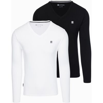 Ombre Set Of Men'S Slim Fit Longsleeves With V Neckline And Logo 2-Pack Čierna Xxl Ombre Set Of Men'S Slim Fit Longsleeves With V Neckline And Logo 2-Pack Čierna Xxl
